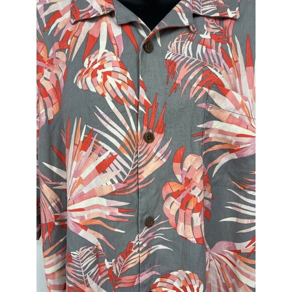 Tommy Bahama Mens XL Button-Down Tropical Floral Shirt Silk Gray Pink EUC - Picture 3 of 9